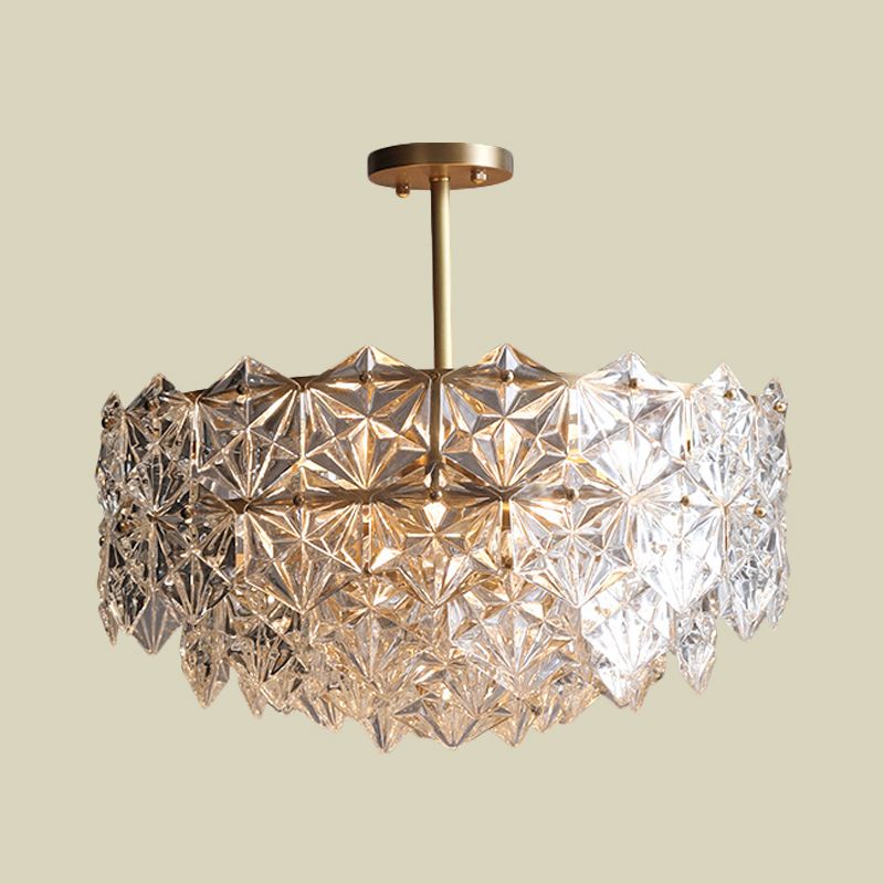 Luminaire de lustre circulaire en laiton vintage biseauté k9 cristal 6 têtes de salon pendentif plafond