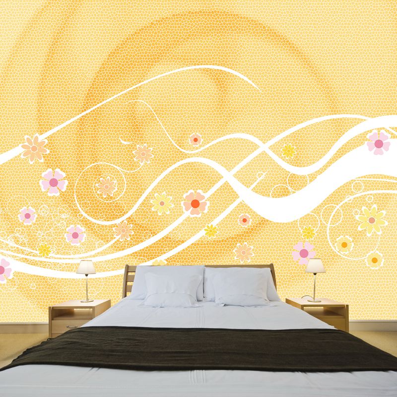 Environment Friendly Mural Wallpaper Flowers Illustration Indoor Wall Mural