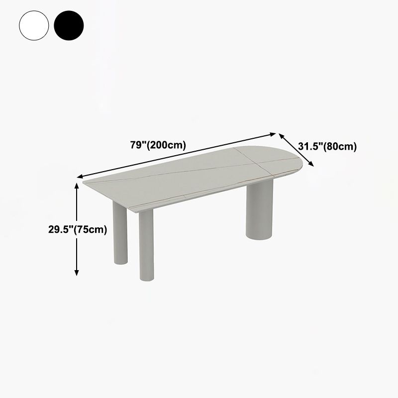 Free Form White Tone Dining Table Contemporary Sintered Stone Table with 3 Legs