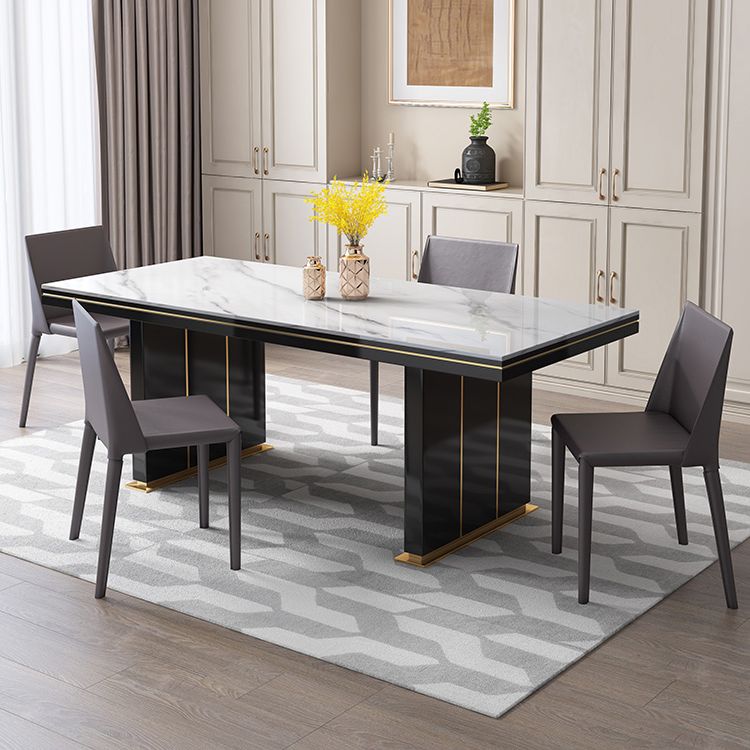 Table à manger de luxe traditionnelle Rectangle blanc Tableau de pierre fritté avec base en métal