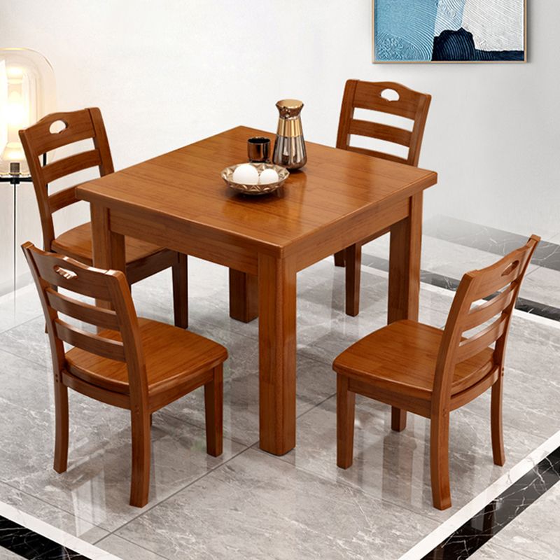 Modern Square Dinner Table Brown Solid Wood Tabletop for 2 Persons