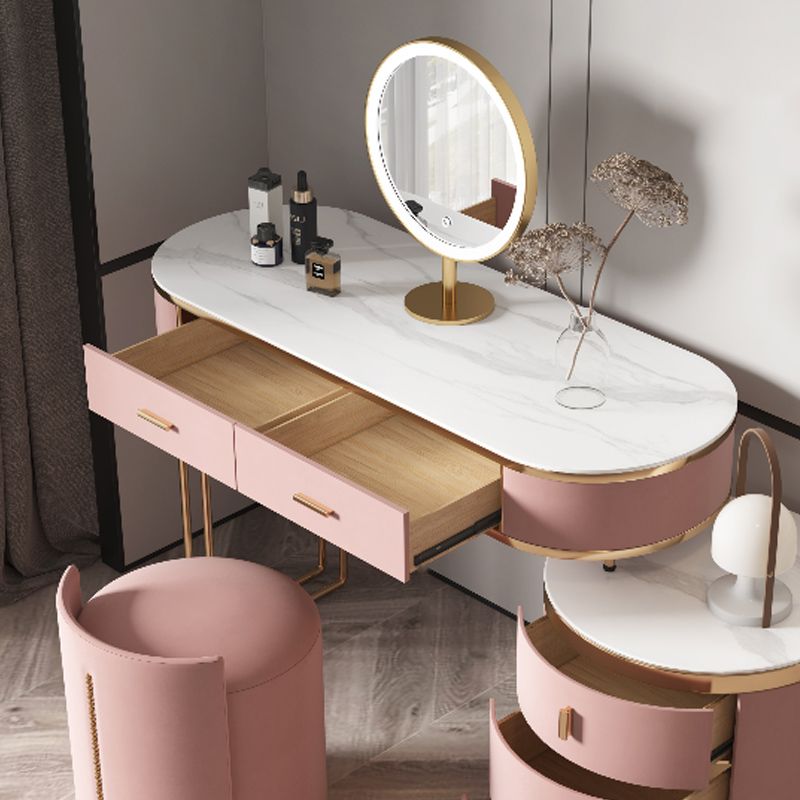 29.52" Height Pink Slate Top Dressing Table with Drawers Make-up Vanity