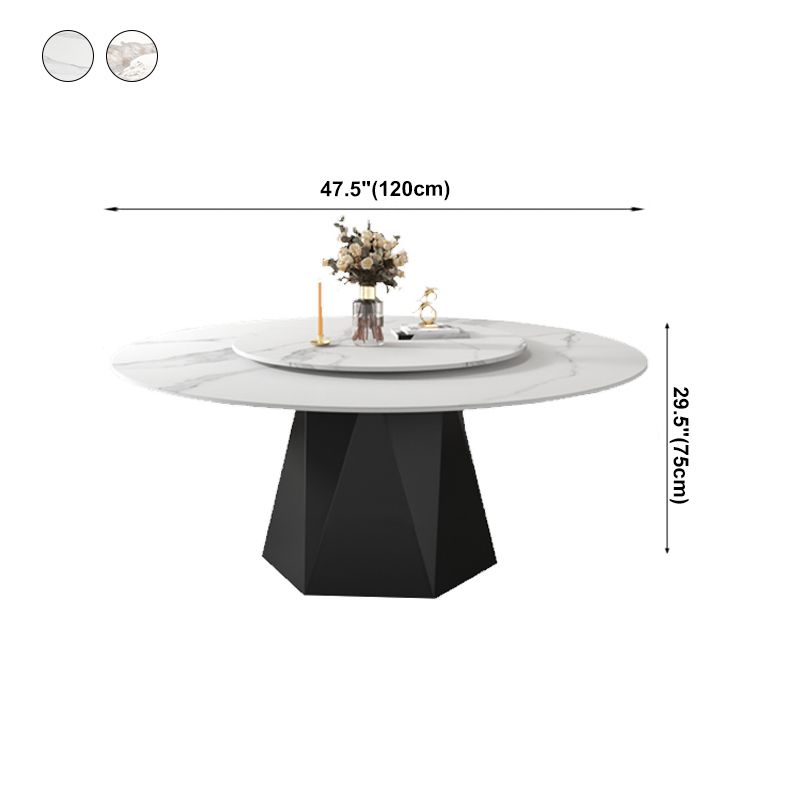 Round Furniture Simple Style Stone Pedestal Base Dinner Table with Turntable