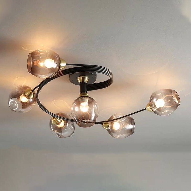 Glass Sputnik Ceiling Light in Modern Creative Style Wrought Iron Flush Mount for Bedroom