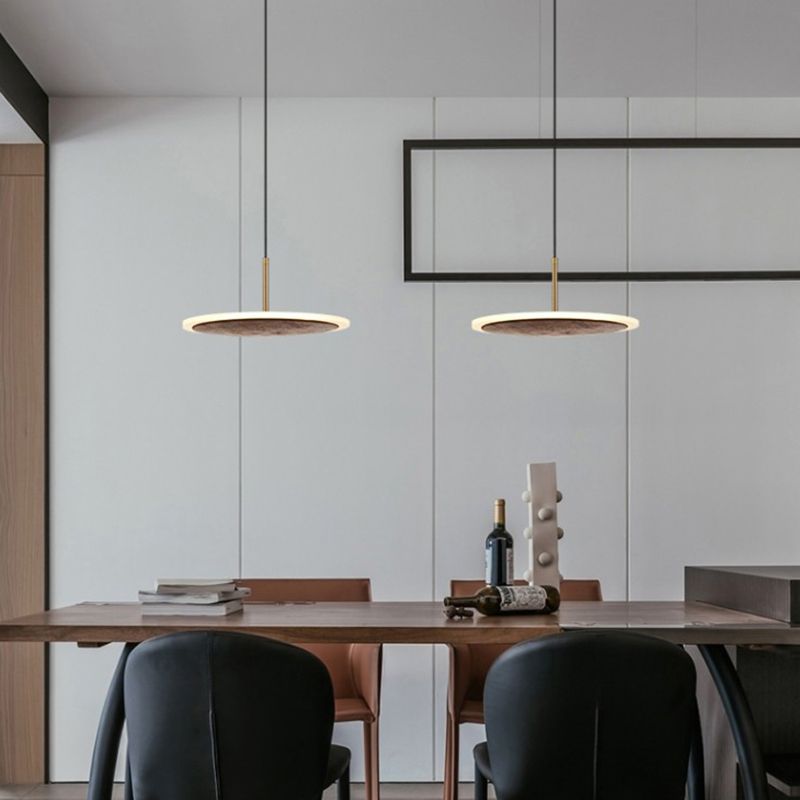 Luce a ciondolo in legno di noce marrone moderna semplice 1 luce rotonda a led lampada per soggiorno