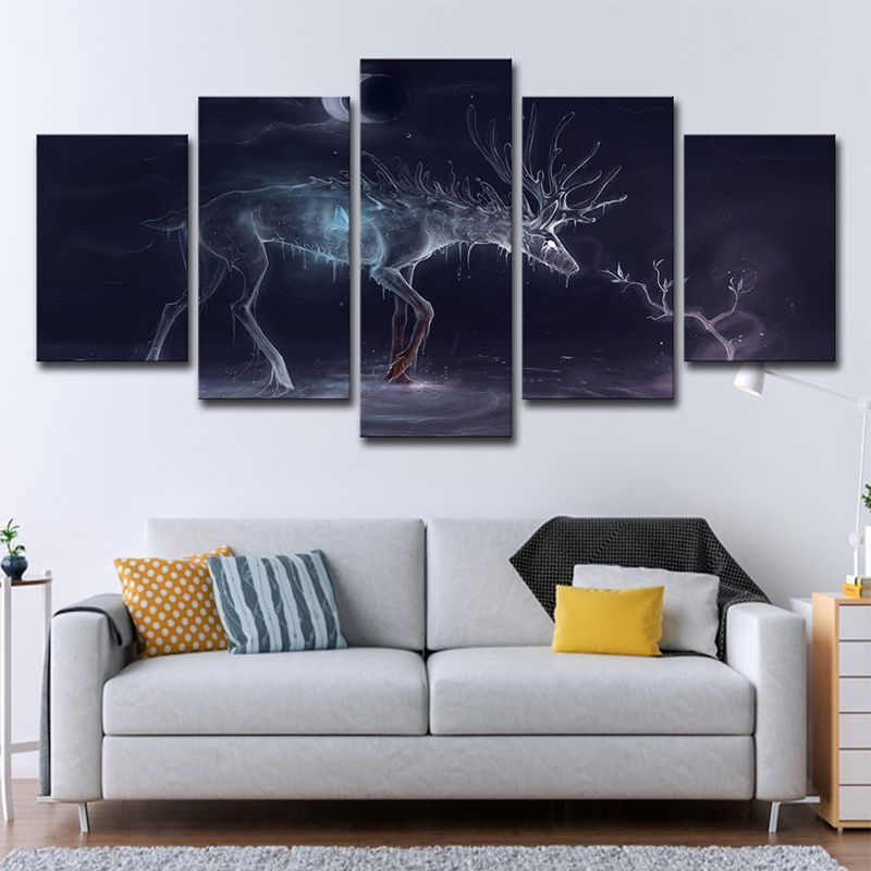Toile murale en forme de cerf, décoration murale moderne avec animaux de rêve, violet, pour salon