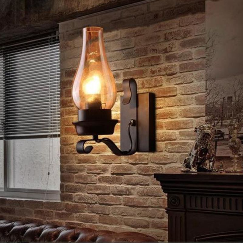 Regular Shape Wall Light Modern Style Glass 1 Light Wall Lamp in Bronze and Copper
