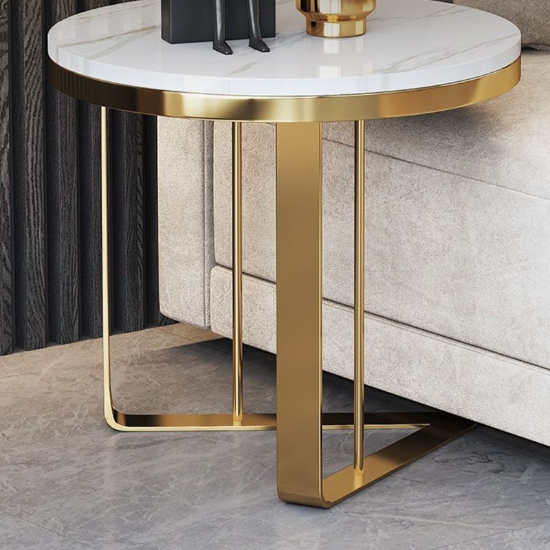 Contemporary Metallic C End Table Round Slate Top Side End Table