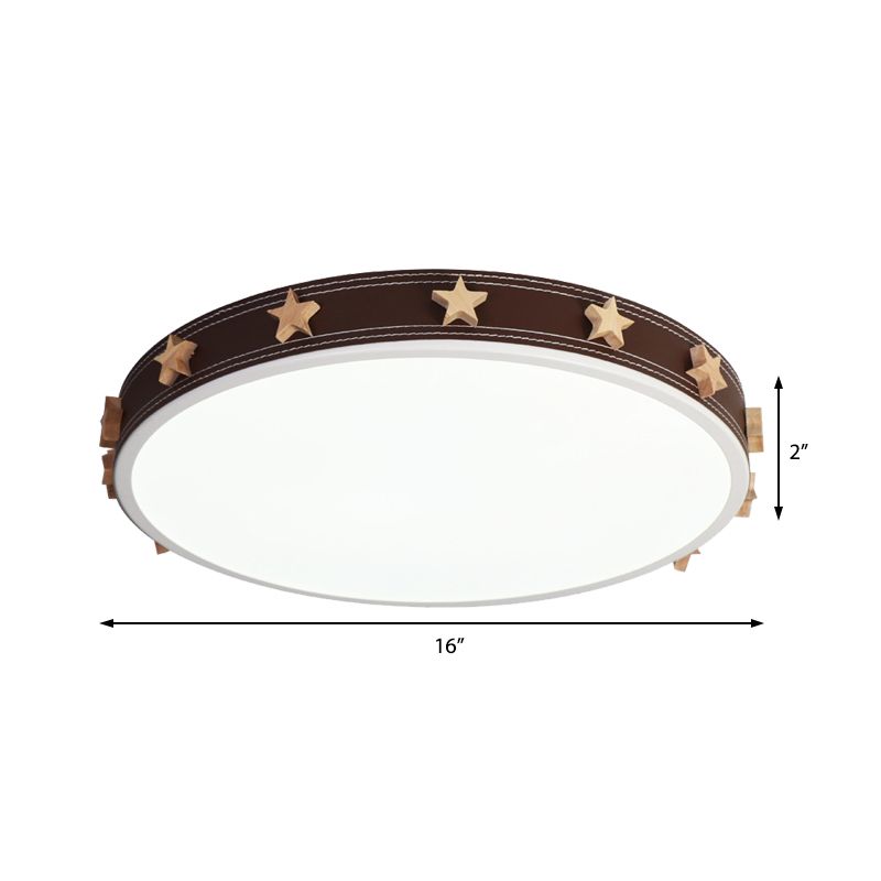 12"/16"/19.5" W Rubber Round Flush Mount Lighting with Star Accents Modern Led Ceiling Flush Light in Brown