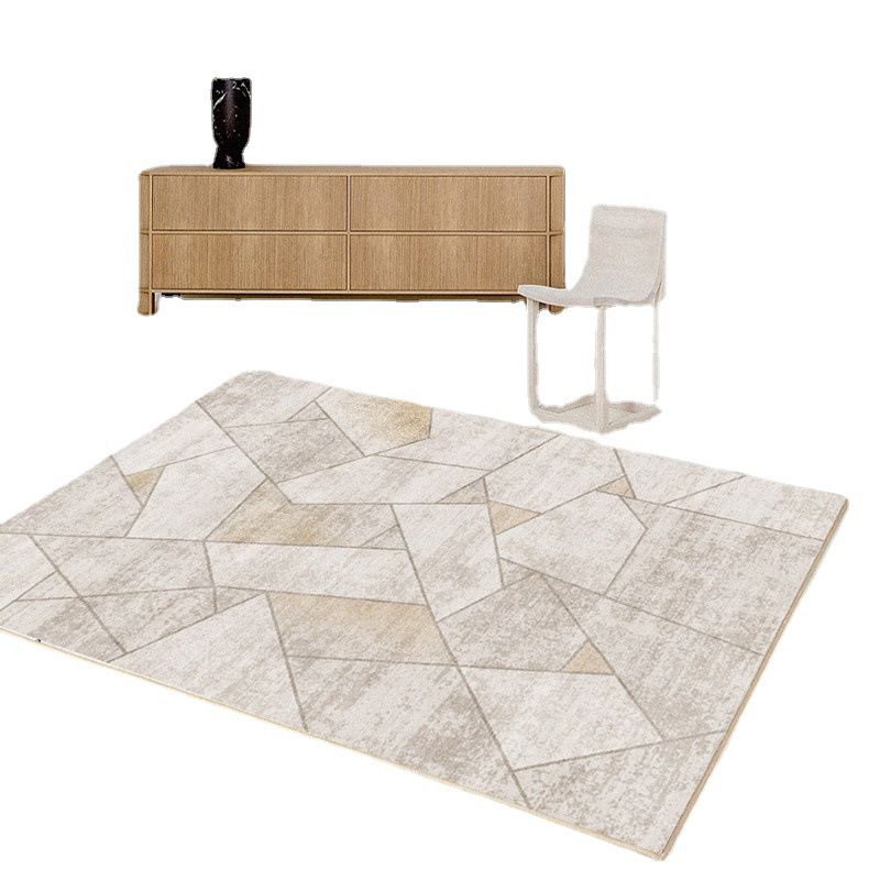 Beige Modern Rug Polyester Geometric Print Area Carpet Non-Slip Backing Rug for Home Decor