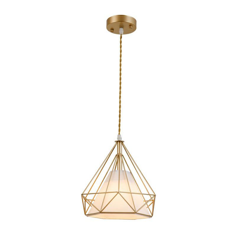 1-Light Pendant Light Antique Diamond Cage Iron Hanging Light Fixture for Dining Room