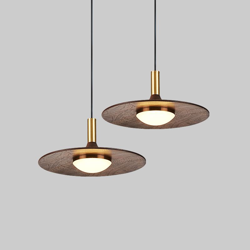 Wide Flared Walnut Wood Suspension Lamp Minimalist Dark Brown LED Pendant Lighting Fixture