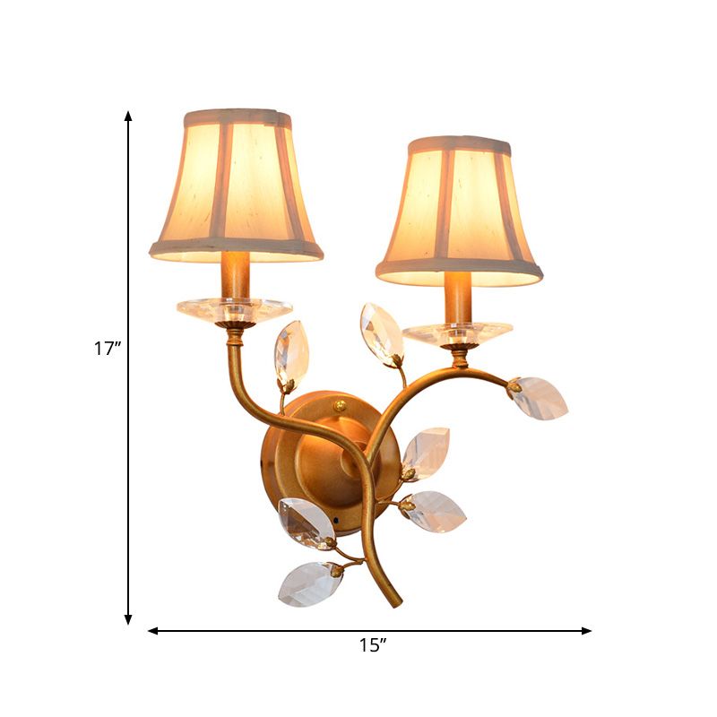 Metal Branch Wall Light Lodge Stylish 2 Lights Brass Wall Sconce Fixture with/without Bell Shade for Indoor