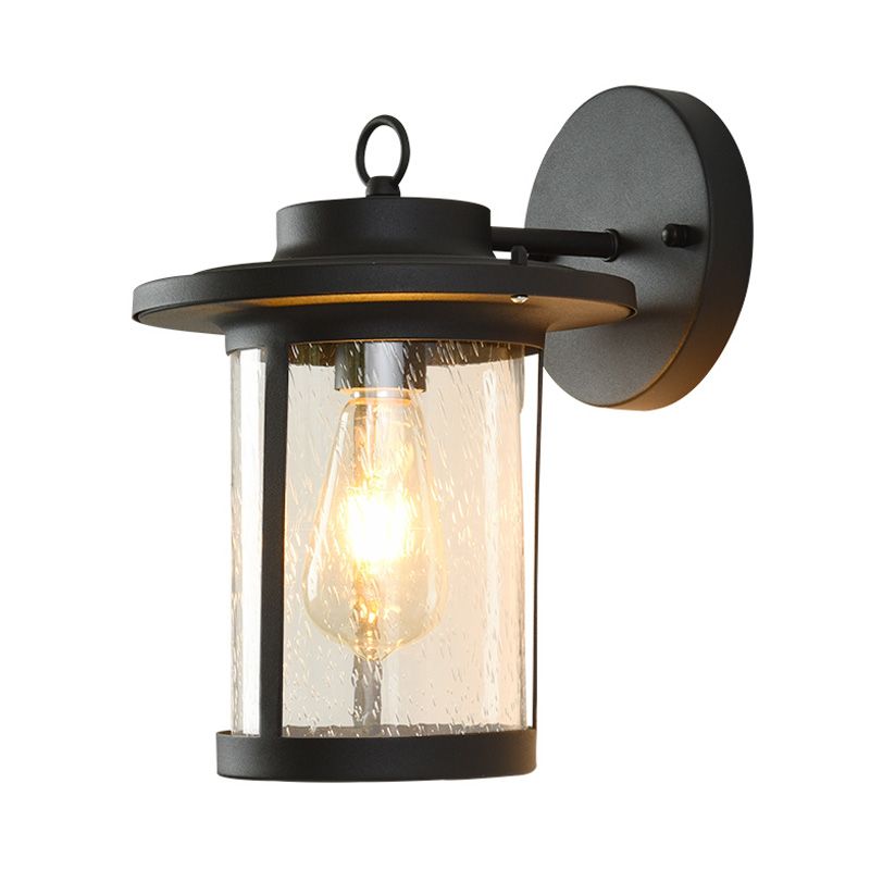 Zylinder ausgesätte Glaswandmontierlampe Industrie Industrie Einlampe Veranda Leuchte in mattem Schwarz/Bronze mit Käfig
