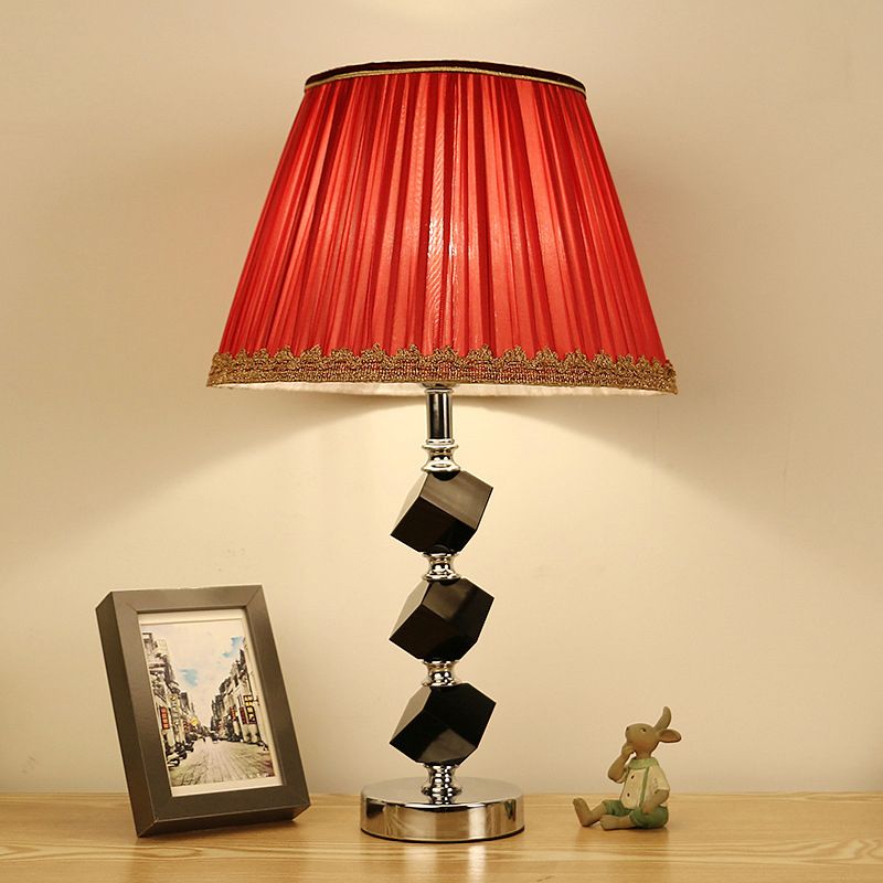 Lámpara de mesa de barril rojo/verde contemporáneo 1 bulbo de bisco de cristal luz de noche con adornos trenzados