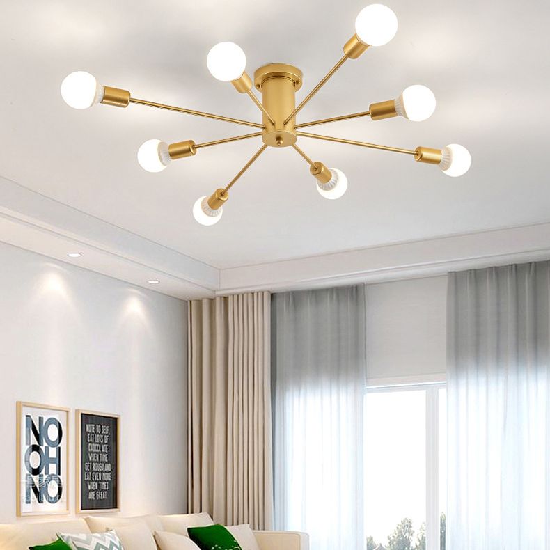 Radial Metal Semi Flush Multi Light in Industrial Style Ceiling Fixture for Interior Spaces