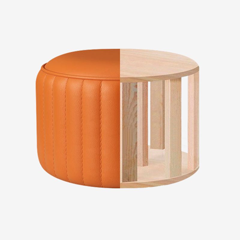 Modern Cylinder Shape Sherpa Pouf Plain PU Leather Tear Resistant Chair Ottoman