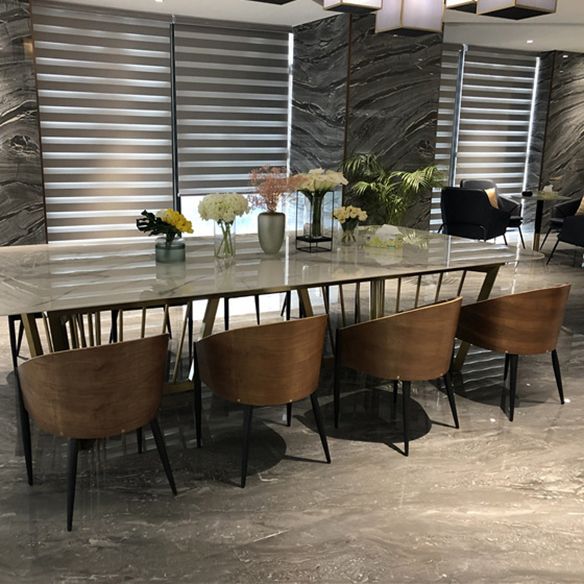 Modern Sintered Stone Dining Room Set with Rectangle Table and Gold Legs Dining Set