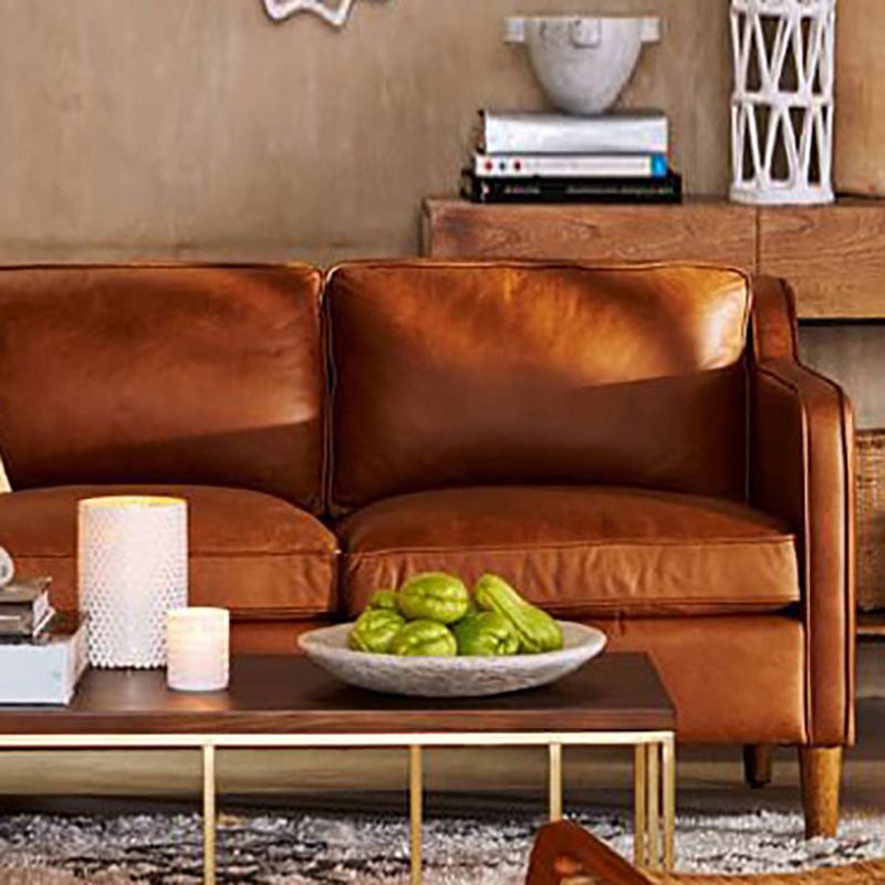 Contemporary Style Leather Sofa with Bolster Pillows Seating for Living Room