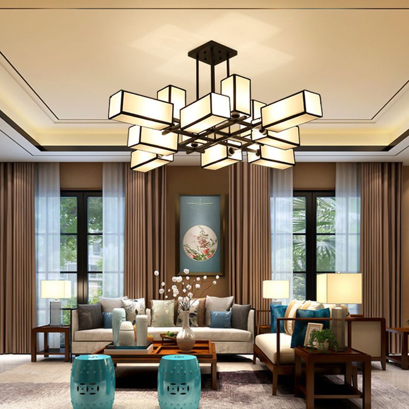 Traditional Rectangle Semi Flush Mount 8/10/12 Lights Metallic Ceiling Lighting in Black/Brass