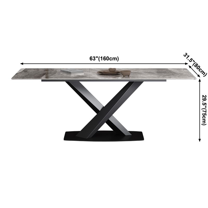 Simple Gray Sintered Stone Dining Table Kitchen Standard Dining Table with Pedestal Base