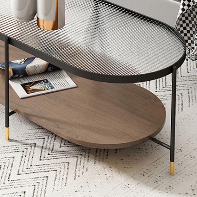 Modern 2 Piece Bunching Tables with Wooden Shelf and 4 Iron Legs