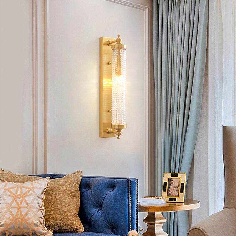 Cylinder Living Room Wall Light Fixture Clear Crystal Pipes LED Contemporary Wall Lighting