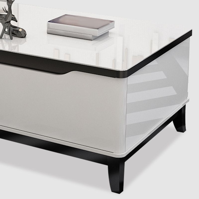 17.7 " Tall Contemporary Wood 4 Legs Glass/slate Rectangular Top Coffee Table with Drawers