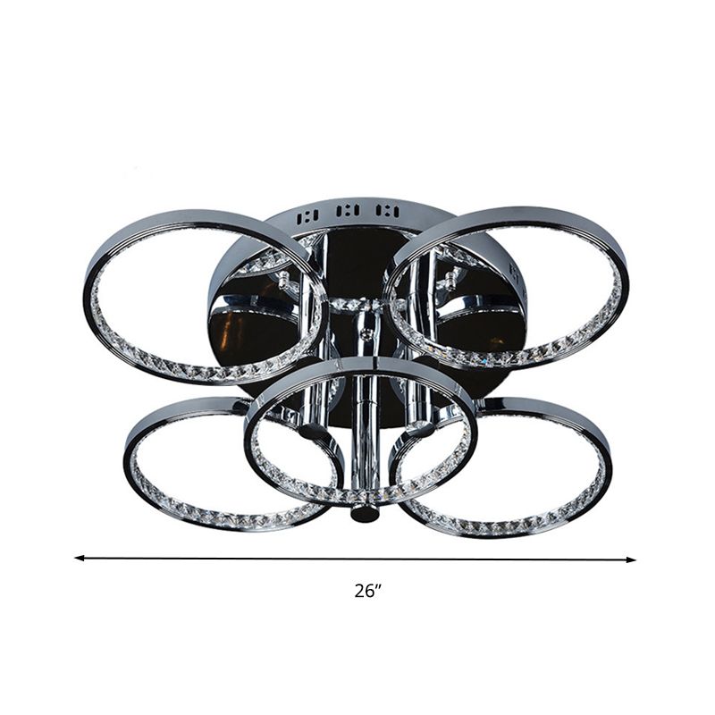 Circolo minimalista Crystal Crystal Semi Flush Monte LED Semi in argento per soggiorno, luce calda/bianca