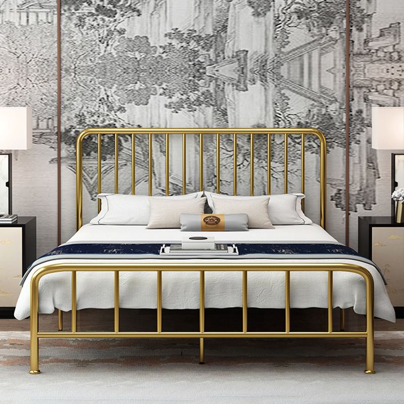 Modern Slat Bed Spindle Metal Open-Frame Bed with Custom Gold Legs