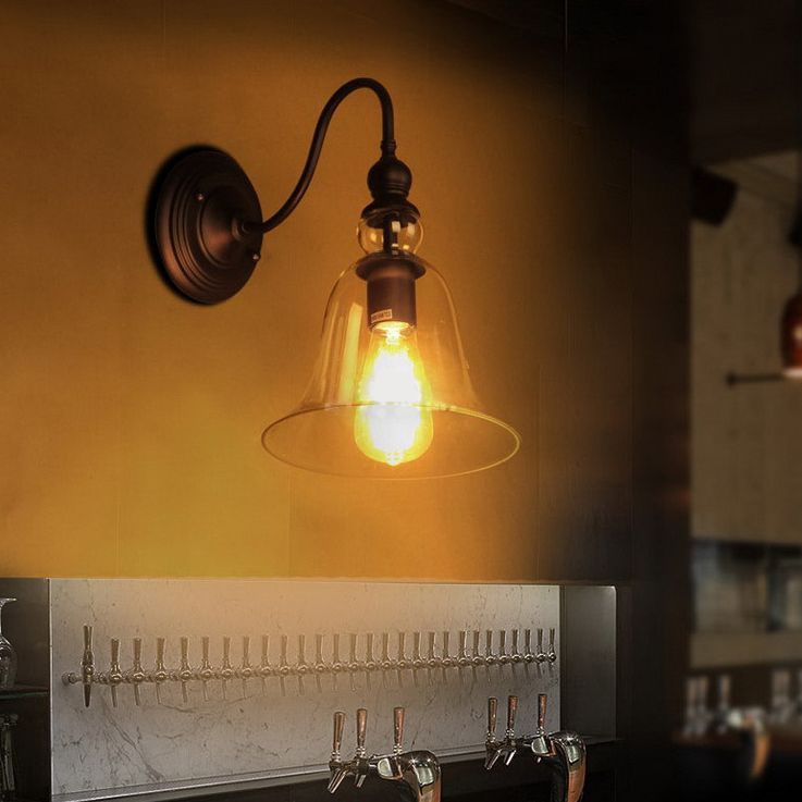 Industrielle Wandleuchte ein leichtes Licht moderner klarer Glasschatten Wandleuchte in Schwarz