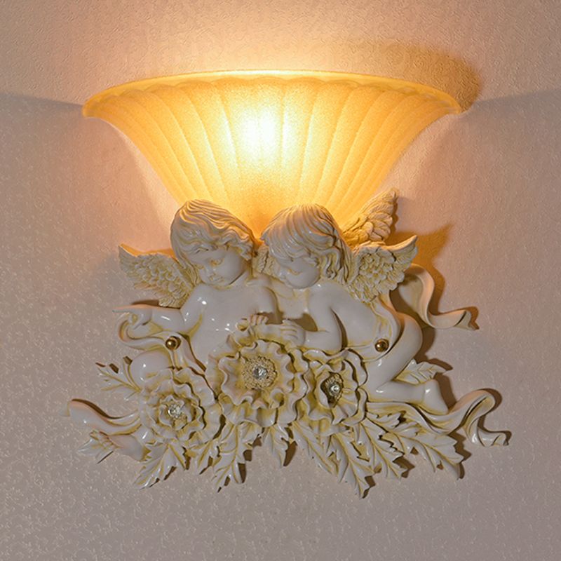 LAMPE DE MUR VERNE GRATINE ÉLEVÉE STYLE RÉTRO RETRO 1-LIGHT Yellow Flush Wall Light Sronce avec Rose / Beige Rose Detail