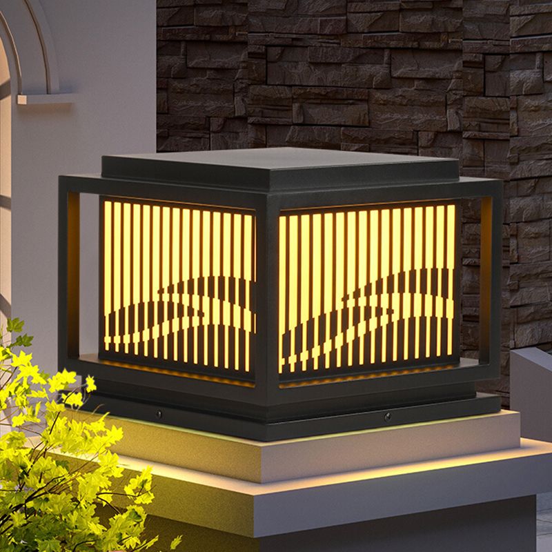Square Black Pillar Lamp Waterproof Outdoor Light with Metal Shade for Garden