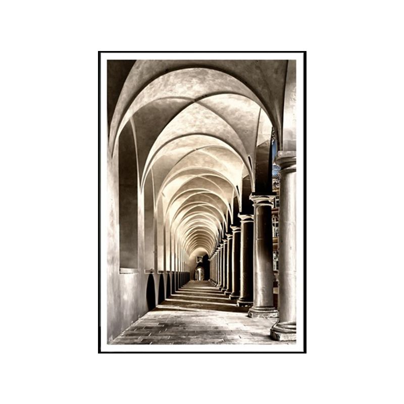 Fortress Arched Way Canvas Print Textured Contemporary Corridor Wall Art in Grey