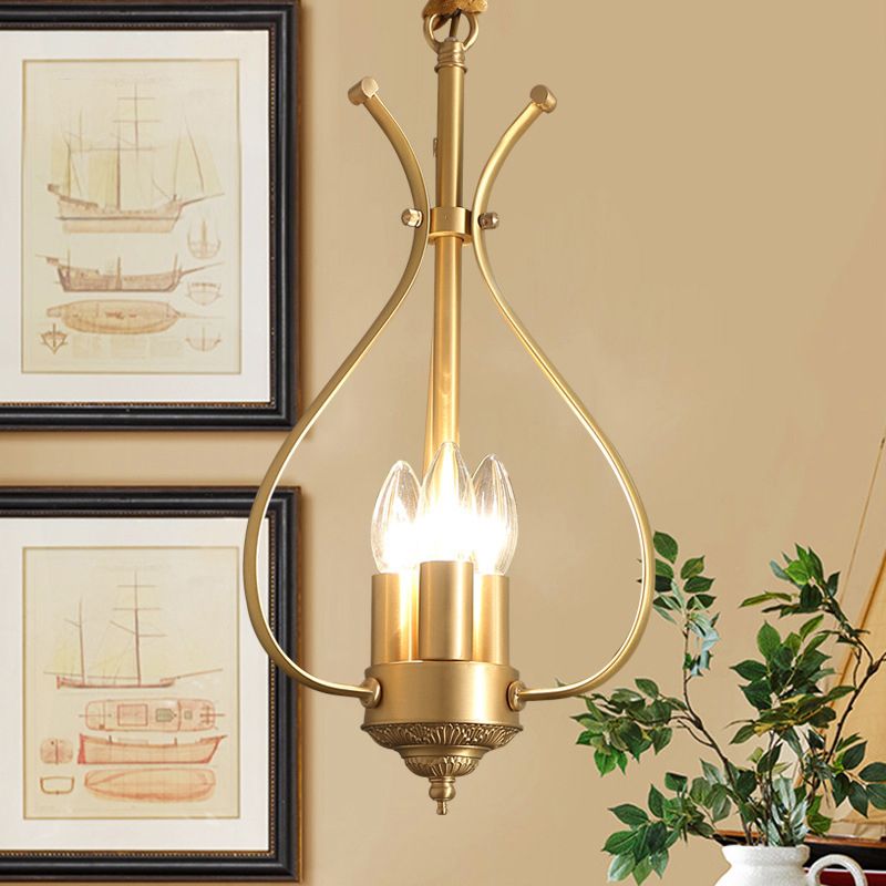 Candle Metal Chandelier Lighting Classic 4 Lights Dining Room Pendant Lighting in Gold