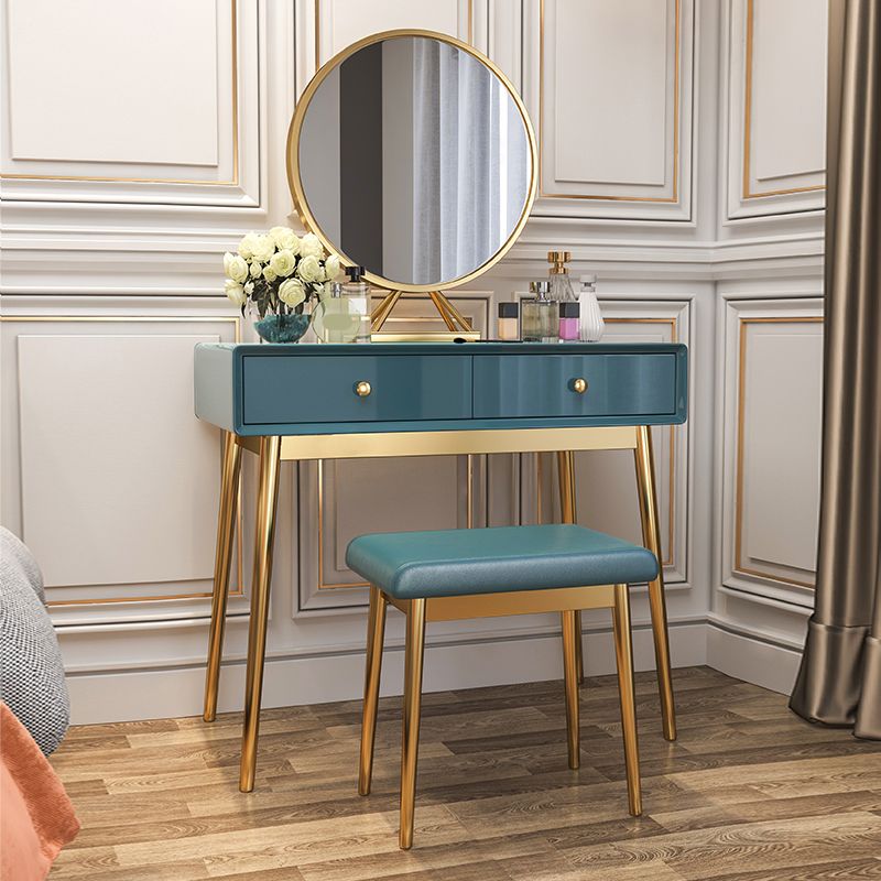 29.5" Height Wood Blue/ White Makeup Vanity with Drawers and Mirror