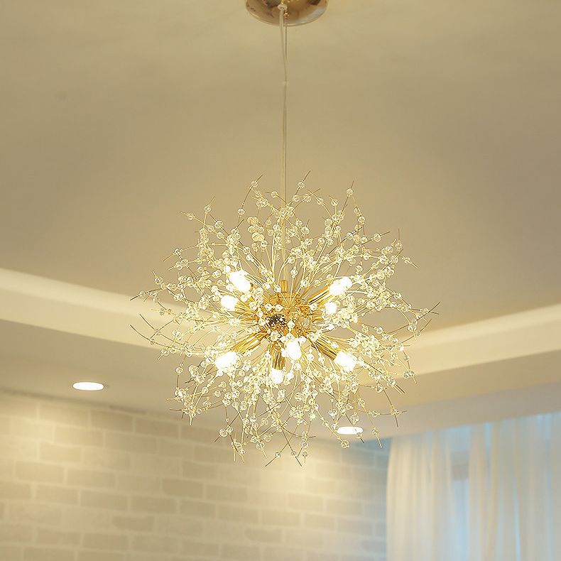 17,7 pollici largo dente di leone di cristallo appeso a 8 luci lampada in acciaio inossidabile in acciaio inossidabile per soggiorno camera da letto