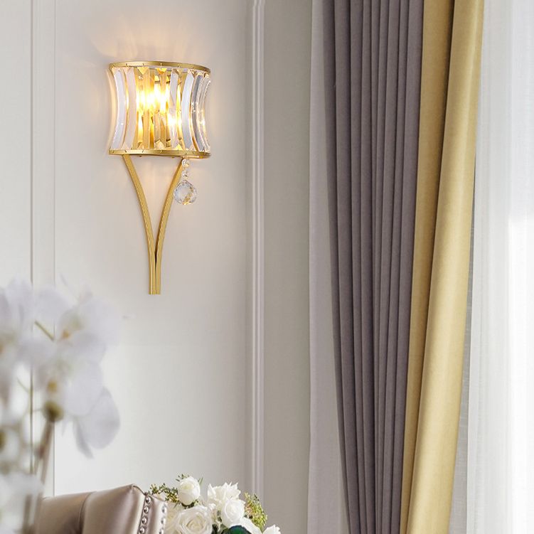 Lámpara de pared geométrica de cristal en moderna luz de pared de hierro forjado de estilo de lujo para espacios interiores