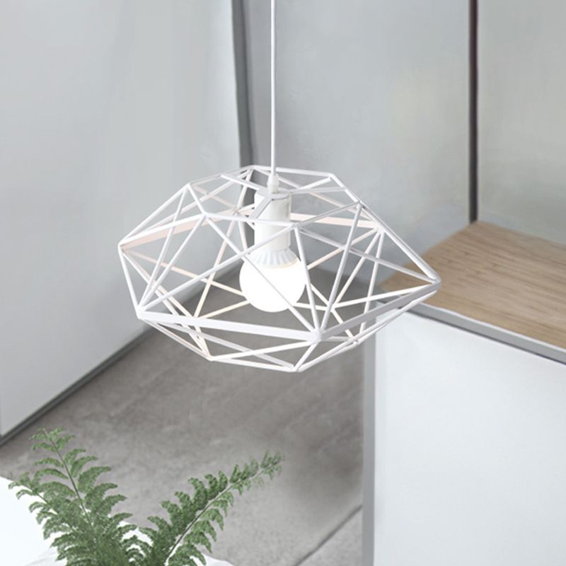 Géométrie Cage à manger PENDANT FER 1-BULB ÉCLAINEMENT DU DOWN EN BLANC