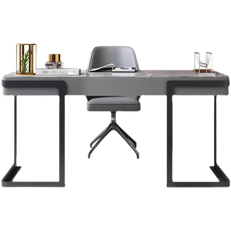 Glam Style 2-drawer Office Desk Sintered Stone Top Desk with Stainless Steel Legs