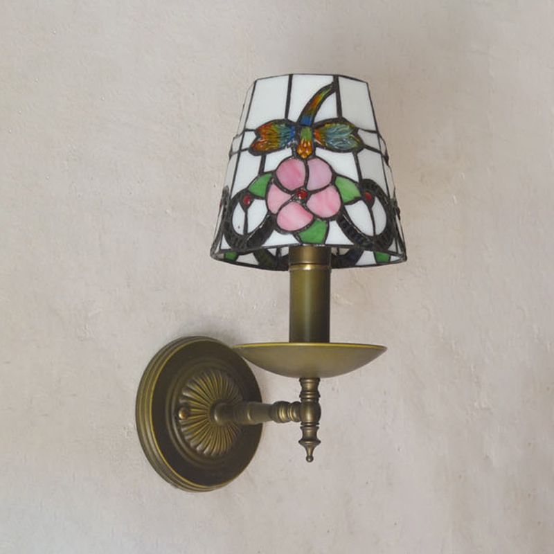 Tiffany Grid Patterned Wall Lighting Fixture 1 Light Hand Cut Glass Sconce Light in Orange/Blue/Green