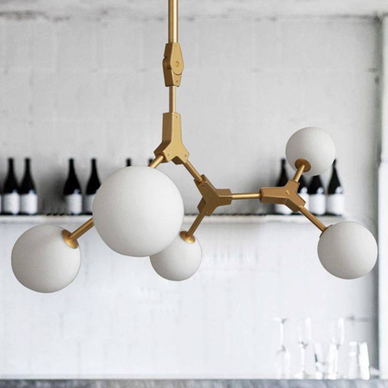 Gold Modern Branch Branch Molecular lampadario molecolare Bianco di vetro Blaccia Aibero appeso per la sala da pranzo in cucina