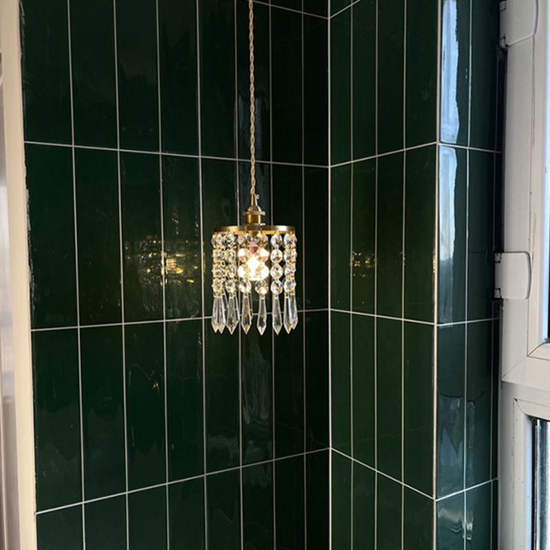 Contemporary Style Cylinder LED Pendant Crystal 1 Light Hanging Lamp in Clear