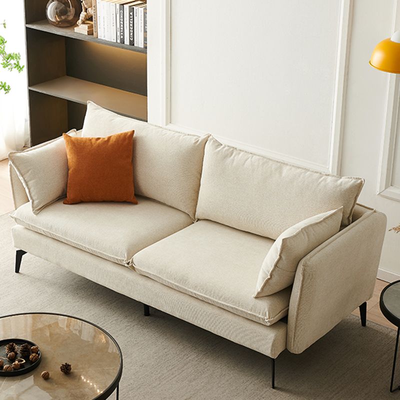 Modern Linen Tuxedo Arm Sofa with Bolster Pillows for Living Room, Apartment