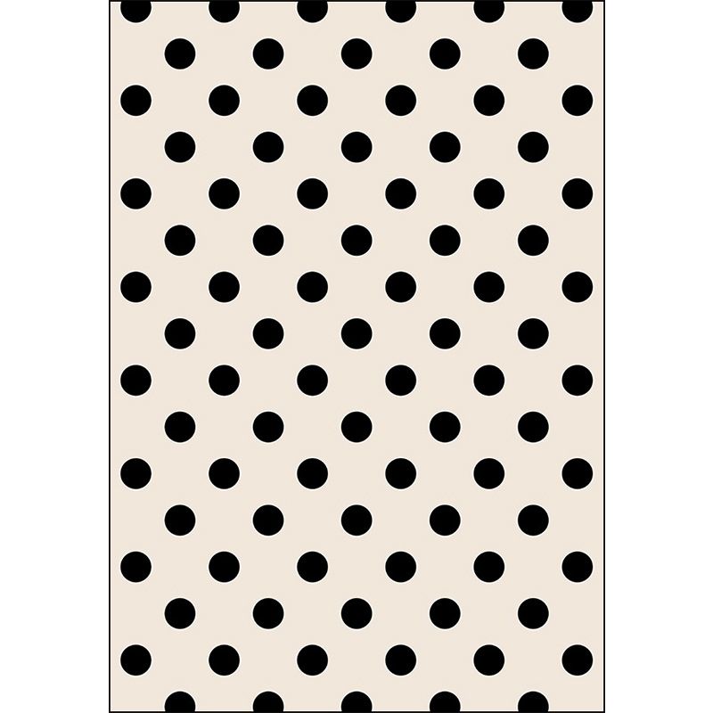 Modern Living Room Rug in Ivory Polka Dots Print Rug Polyester Machine Washable Pet Friendly Area Rug