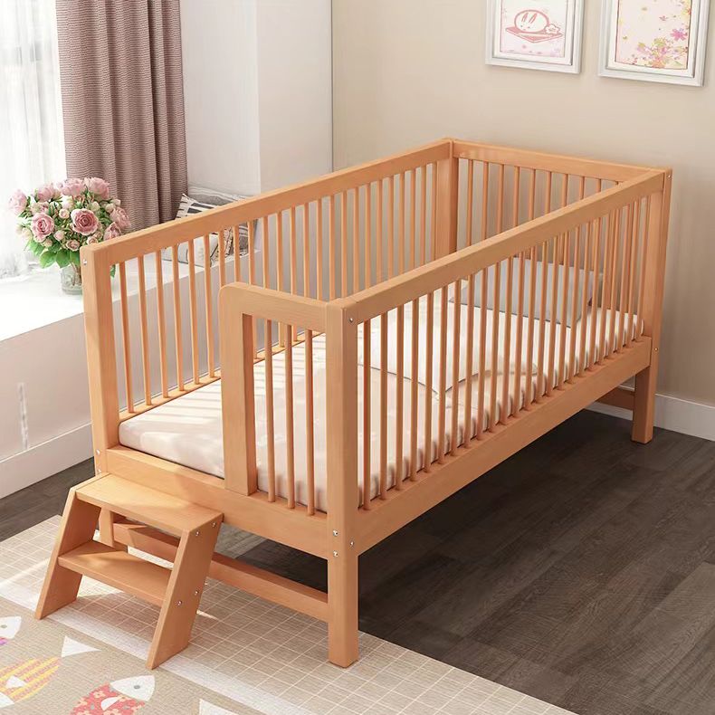 Washed Natural Solid Wood Contemporary Nursery Bed with Guardrail