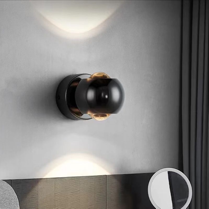 Iron and Glass Wall Light in Chrome Modernism Globe LED Wall Sconce