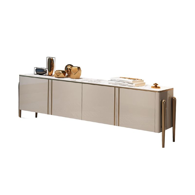 Glass Enclosed Storage TV Stand Luxury Rectangle TV Cabinet with Doors