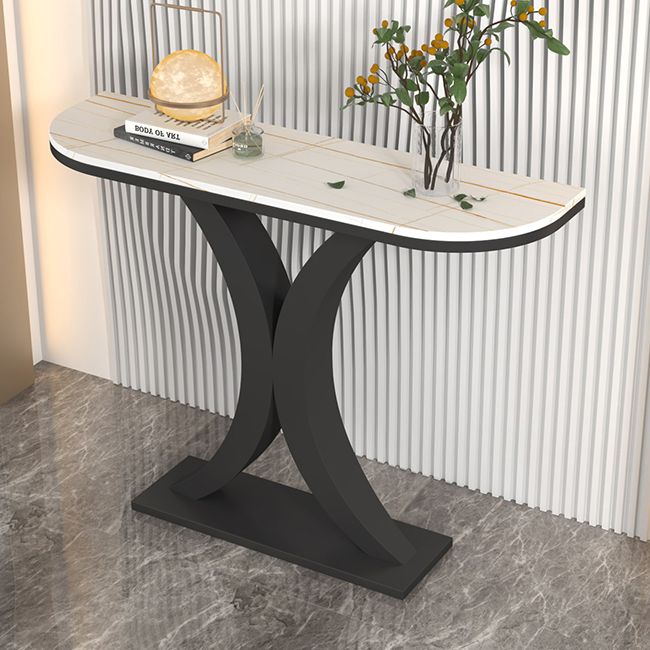 Contemporary Console Accent Table Half Moon Console Sofa Table in Stone