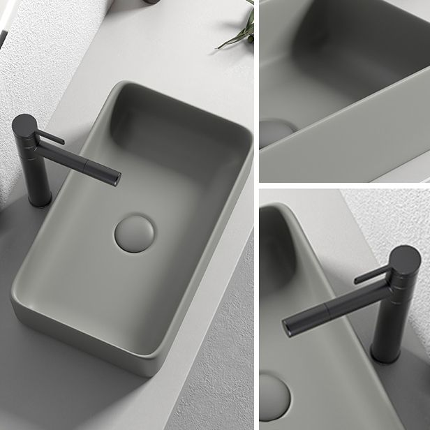 Contemporary Bathroom Sink Porcelain Rectangular Vessel Lavatory Sink with Pop-Up Drain